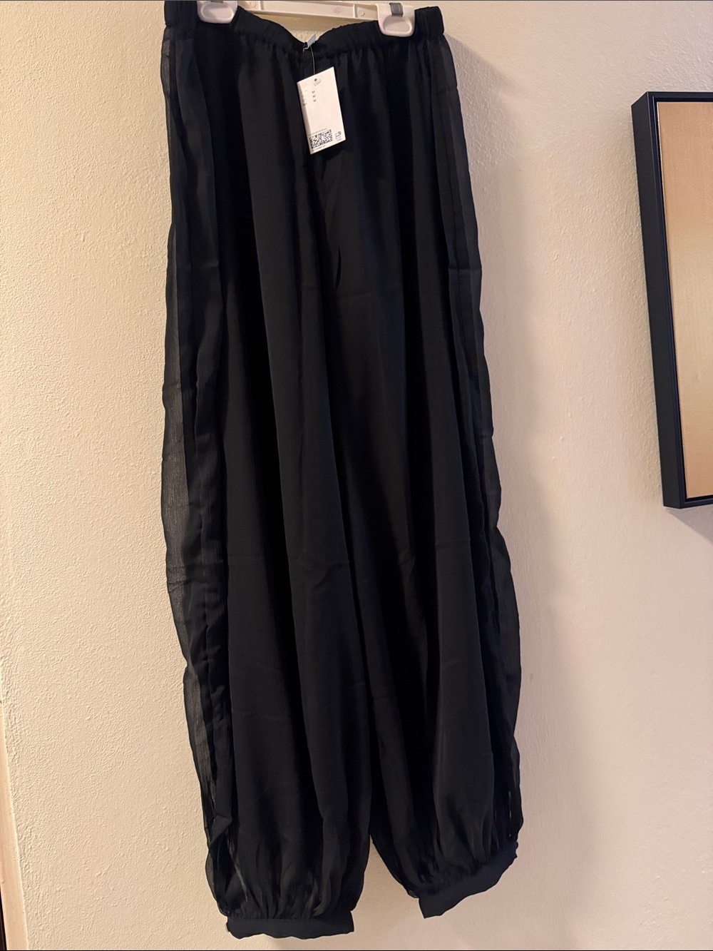 H&M Black Sheer-Panel Maxi Pants with Elastic Ankles
